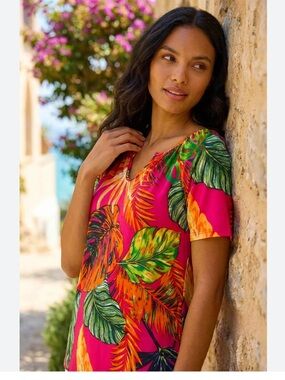 Rose & Olive Tropical V-Neck Blouse